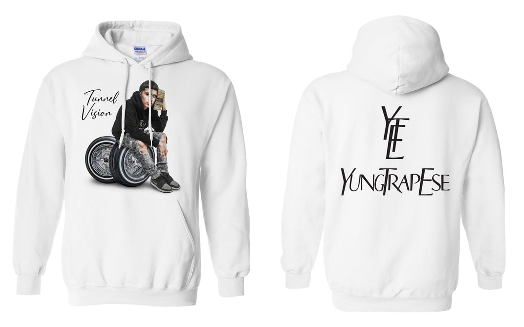 Hoodie YTE Tunnel Vision Single White with black font