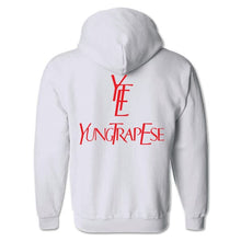 Load image into Gallery viewer, Hoodie White YungTrapEse with red letters
